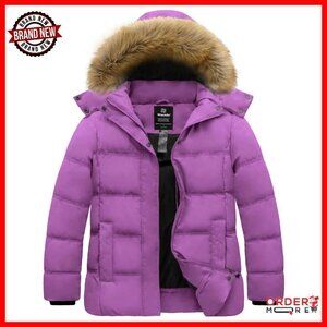 Plus Size Quilted Puffer Jacket with Removable Hood, Waterproof Winter Coat